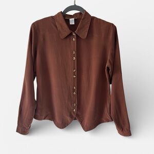 Anna and Frank Brown Silk Retro Button Blouse